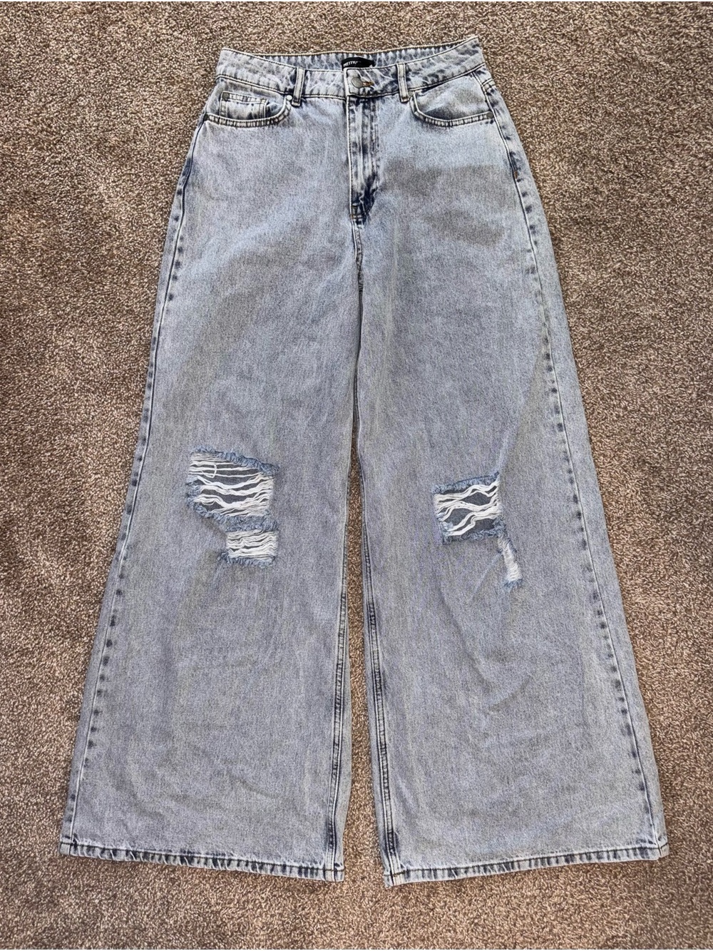 PrettyLittleThing Light Blue High-Rise Wide Leg Distressed Jeans